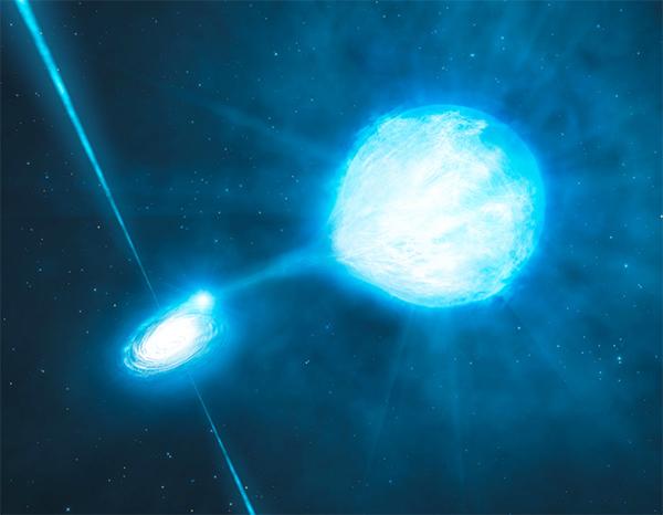 Элементы системы Лебедь X-1 (иллюстрация ESO / L. Calçada / M. Kornmesser).