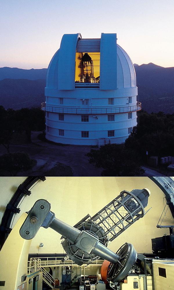 2,1-метровый телескоп Отто Струве в Обсерватории Макдональда, снаружи и изнутри (фото Marty Harris / McDonald Observatory).